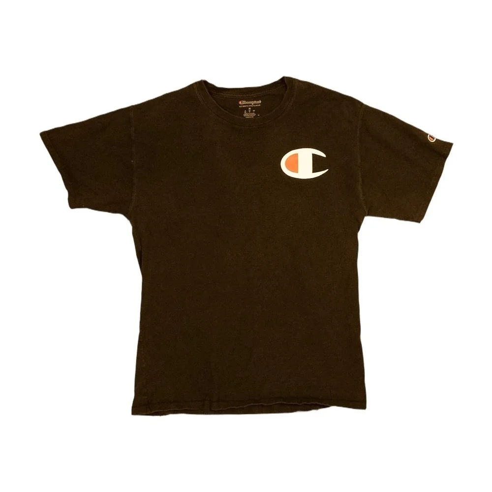 Champion Graphic Tee Mens M Black Excellent Big Logo Short Sleeve Shirt - Picture 1 of 4